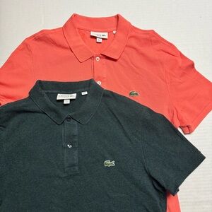 2 Lacoste Slim Fit Polo Shirts Green, Orange Men's Size: Medium